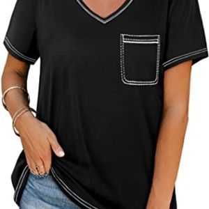 Bofell Womens T Shirts Short Sleeve V Neck Summer Tops Casual Loose S-2XL